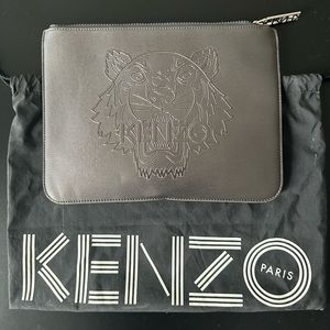 Kenzo Tiger Clutch / Pouch in Silver Gray